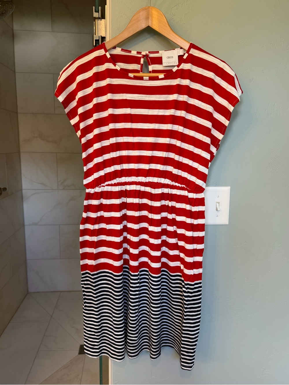 ASOS Maternity Red, White & Navy Striped Casual Dress - Size S (4)
